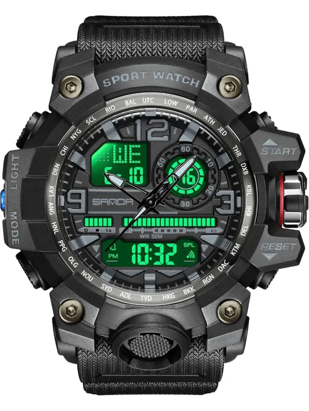 Men's Black Analog Quartz Waterproof Military Sports Outdoor LED Digital Watch